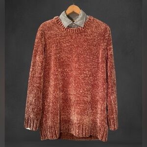 Orvis Women's Crew Neck Dusty Rose Chenille Sweater Pullover size L Long Sleeve